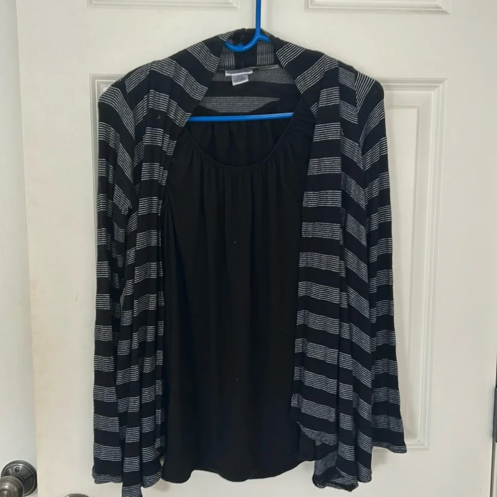 Motherhood Maternity nursing wear cotton tank & cardigan size small black white